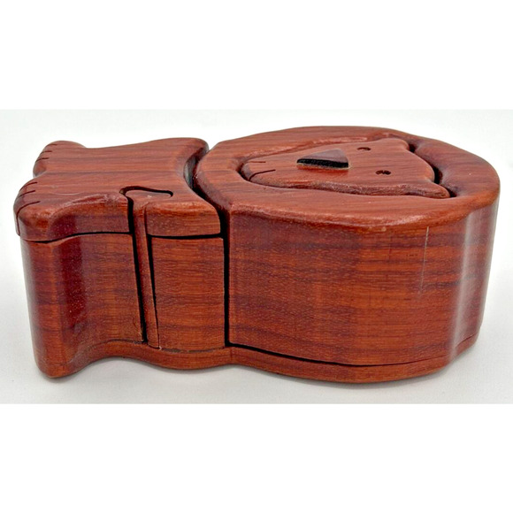 Vintage Wooden Lion Puzzle Trinket Box SKU U195 - Picture 2 of 5